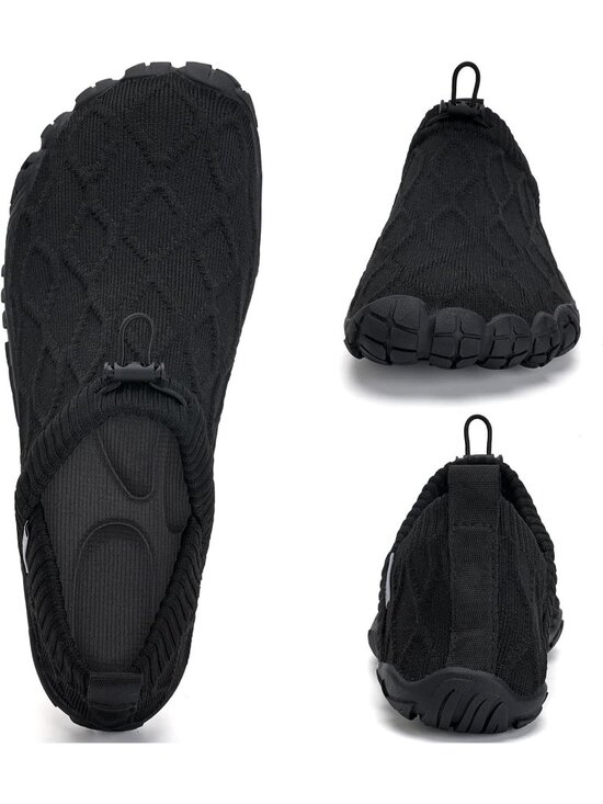 ?Men\'s Black Knit Pull on Comfortable Elastic Adjustable Non Slip Shoes